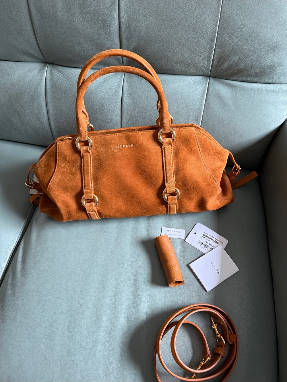 McQueen NWT Farringdon Authentic Medium Suede Bag